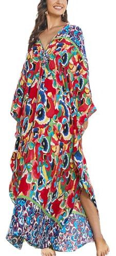 ZaisuiFun Caftan Femme Robe Plage Grande Taille Longue Kaftan Maxi Ete Djellaba Boubou Cache Maillot Bain Tunique Bohème Boho Cover Up