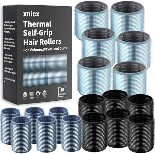 xnicx Set di 12 bigodini per capelli, bigodini termici in ceramica ionica auto-aderenti, bigodini in velcro per dormire per un look da salone di bellezza, per capelli lunghi e corti