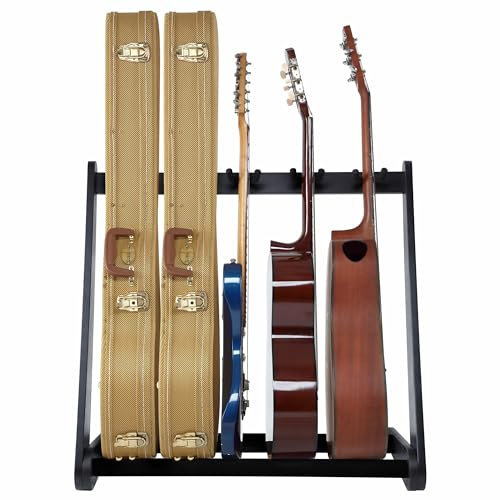 Nefelibata Mehrzweck-Gitarrenständer 5 Ständer Holzgitarrenständer Bodenständer für Gitarren und Cases, E-Gitarren, Akustikgitarren, Bassgitarren, Celli - Deutsche Esche (Schwarz)