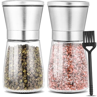 Salz und Pfeffermühle 2er Set, Gewürzmühle aus Hochwertigem Edelstahl, Premium Pfeffer und Salzmühle Set - vmit Manuell Verstellbarem Keramikmahlkern, für Pfeffer, Salz, Gewürze, Pepper Mills