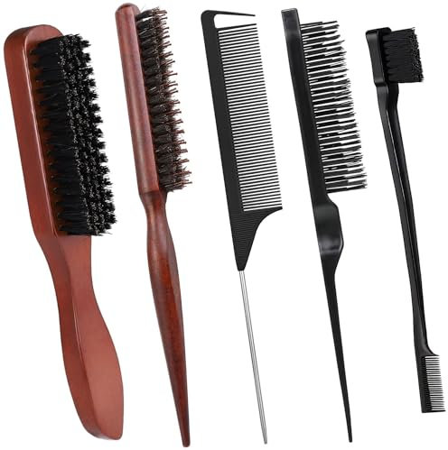 5 Pièces Brosse Plaquante Cheveux, Brosse Poils Sanglier, Brosse Cheveux Poils De Sanglier, Brosse Cheveux pour Cheveux Longs, Bouclés