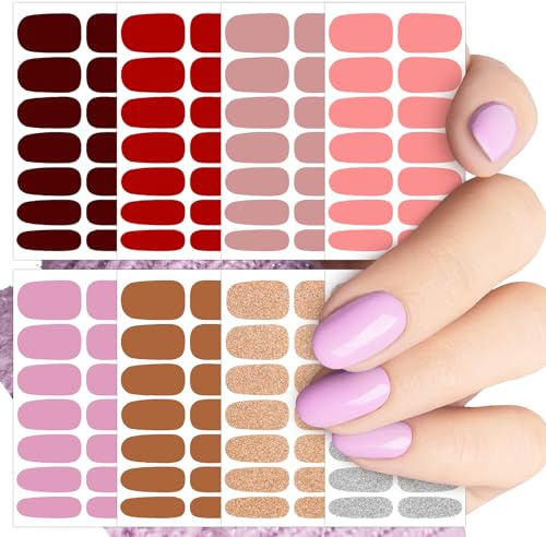JSRQT Pegatinas de Arte de Uñas con Lima - Etiquetas Engomadas para Decoración Full Cover - Nail Polish Sticker Autoadhesivas - Diseños de Manicura 8 Hojas