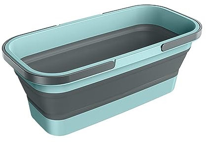 Collapsible Silicone Mop Bucket - Large Capacity Rectangle With Handle for Cleaning, House, Car Washing, Blue