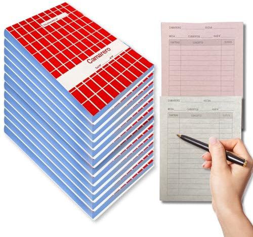 CAVECA Packung mit 12 Gastronomie-Kommandos, 15 x 11 cm und 80 Blatt für Kellner, Quittungsbuch mit sehr robustem Deckel und Vorschneideblatt, Kellnerheft für Restaurants. (12)