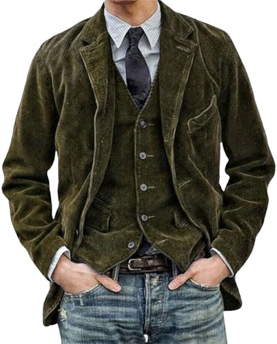 Vintage repjacka för män: vinter repjacka elegant enfärgad bröstficka enkel fritid bröllop bankett bal, Grön, 3XL