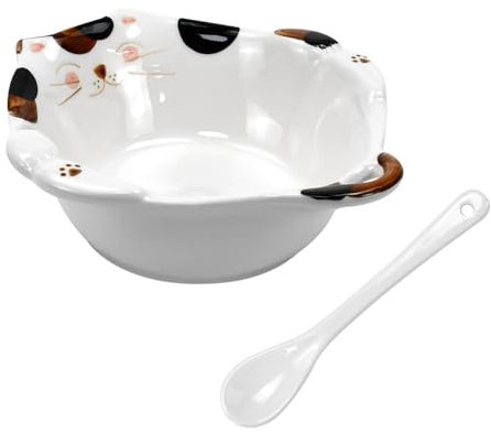 GZCZCC Ciotola per Cereali Colazione Ceramica 330ML Ciotola Creativa e Divertenta con Cucchiaio Insalatiera Ciotola da Dessert Gatto Ciotola da Zuppa Antiscottatura Sicure per Lavastoviglie Microonde