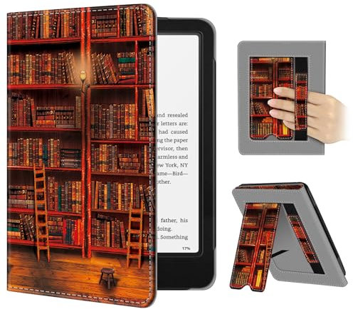 Fintie Hülle für 7 Kindle Paperwhite(12. Generation) und Kindle Colorsoft/Paperwhite Signature Edition 2025/2024, Kickstand Schutzhülle mit Handschlaufe und Auto Sleep/Wake Funktion, die Bibliothek