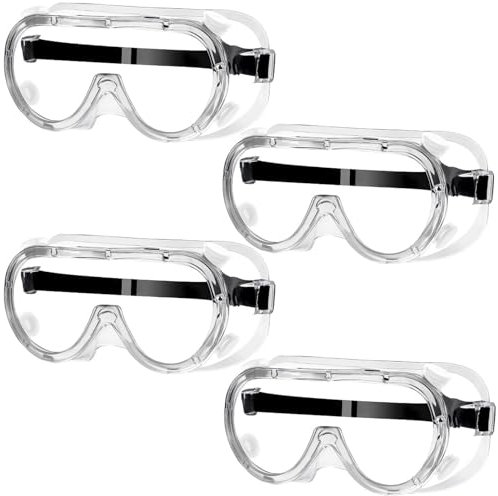 4 Stück Schutzbrille Arbeitsschutzbrille, Staubdicht Schutzbrillen, Arbeitsschutzbrille für Brillenträger, Wrap-Around Bügel Sicherheitsbrille Antibeschlag Augenschutz für Labor Skifahren Bergsteigen