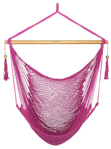 JoyView Sedia a dondolo con barra spalmatrice, amaca caraibica, capacità di carico 136 kg, sedia sospesa in corda XL, per esterni, interni, giardino, cortile, rosa