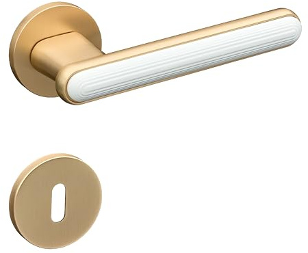 Gavroche Dörrhandtag dörrhandtag handtagsset rosettset runt guld matt vit Zamak BB PZ WC set innerdörr badrum sovrum modern design dörrbeslag set (BB färgat bälte, guldmatt/vit)