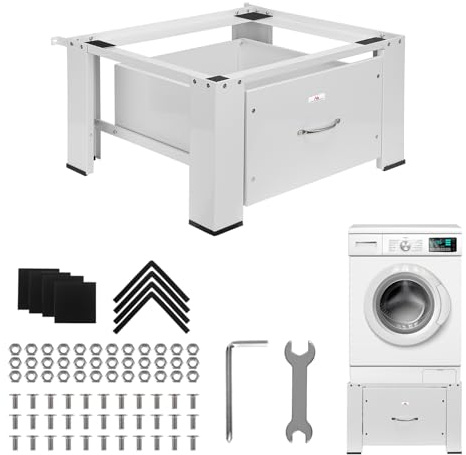 Maclean MC-117W Base para lavadora secadora con cajón incorporado de alta estabilidad hasta 150 kg 63 × 54 cm blanco ergonómico