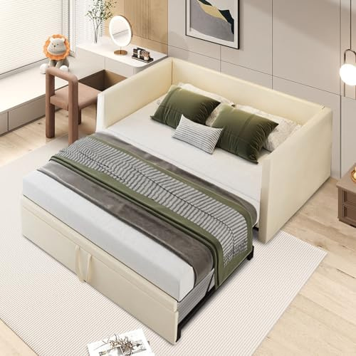 Yeutre Sofá cama de 2 plazas 90/180 x 200 cm Sofá cama Convertible acolchado con somier de láminas Sofá Camas 2 Plazas nido de terciopelo Sofás Extensible (sin colchón) (Beige A, 90/180x 200 cm)