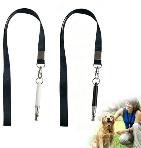 dravix 2 Pcs Sifflet Chien, Sifflet pour Chien pour Le Rappel, Sifflet Ultrason Chien Anti Aboiement en Acier Inoxydable 304, avec Lanière Ajustable pour Dressage Éducation, Noir et Blanc