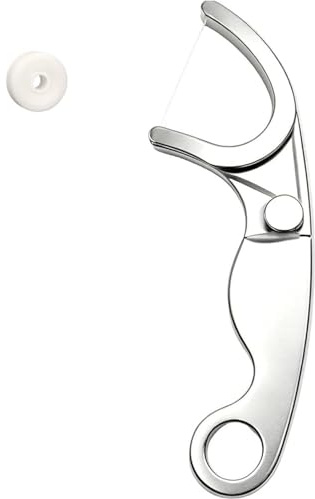 Palillo de hilo dental de acero inoxidable, soporte metálico reutilizable con anilla para llaves, con recambio de 50 m de hilo dental, herramienta y portátil para la limpieza de los dientes