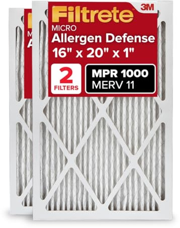 Filtrete 16x20x1, AC Furnace Air Filter, MPR 1000, Micro Allergen Defense, 2-Pack (exact dimensions 15.719 x 19.719 x 0.84)