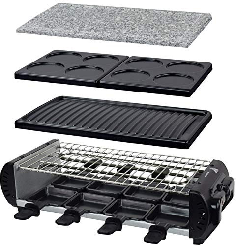 Syntrox Germany Raclette Liestal de diseño con 4 placas de parrilla y piedra caliente para 8 personas