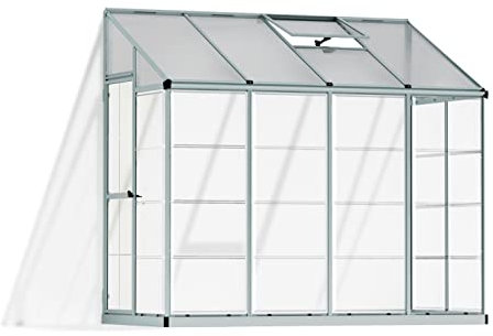Canopia by Palram Lean to Alu Anlehngewächshaus Polycarbonat Treibhaus 244X124X225 cm Hybrid Silber