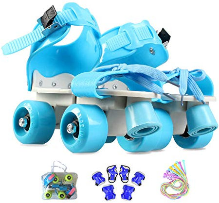 Inline-Skates Zweireihige Rollschuhe Einstellbar 4 Rad Kinder Anfänger Atmungsaktive Für Jungen Mädchen Indoor Und Outdoor Mit Schutzausrüstung Rollers Geburtstag Presen (Blue1-（25-36） Code)
