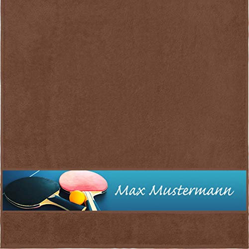 Manutextur Duschtuch Mit Namen - Personalisiert - Sport Tischtennis Motiv - Viele Farben - Dusch-Handtuch - Braun - 70x140 cm - Persönliches Geschenk Mit Wunsch-Name