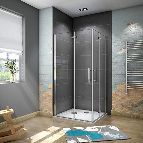 185cm Box Doccia Angolare Doppia Porta Apertura Battente-Pieghevole Vetro 6 mm Temperato Trasparente Anticalcare 70x70cm