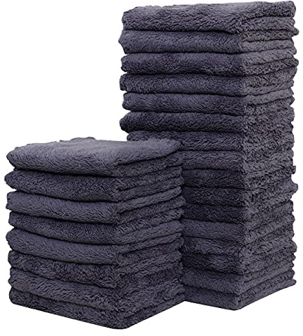 Sunny zzzZZ 24 Pack Kitchen Dishcloths - Does Not Shed Fluff - Reusable Dish Towels, Dish Cloths, Super Absorbent Coral Fleece Cleaning Cloths, Nonstick Oil Washable Fast Drying, 7 x 9 Inch (Grey)