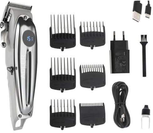 Adler AD 2831 hårklippare 100 W 6 tillbehör, hårklippningsmaskin med LCD-skärm, justerbar klipplängd, uppladdningsbar skäggtrimmer