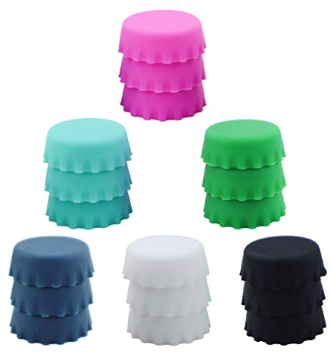 LEEFONE 18-Pack Silicone Rubber Bottle Caps: Reusable for Soft Drink, Wine, Beer and Soda Bottles - Kitchen Gadgets (6 Colors)