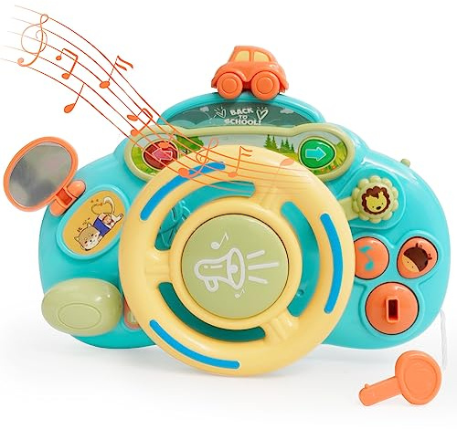 Nukdey ratt leksak för barn, barnratt för att leka i bilen, multifunktionell bil ratt med ljus och ljud, interaktiv musikleksak gåva för pojkar och flickor från 3 år