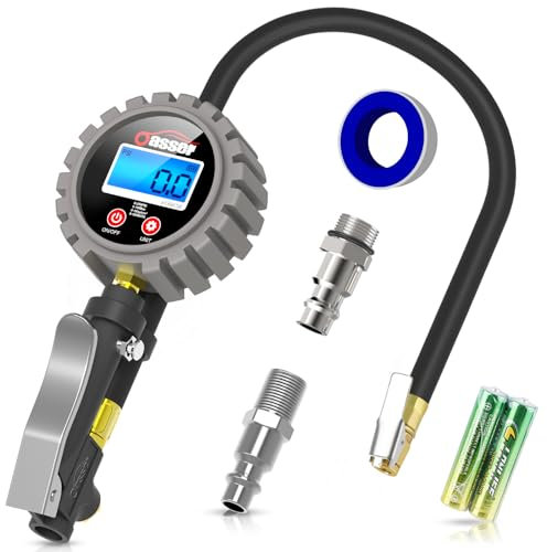 Oasser Professioneller Reifendruckmesser, digitales Manometer, Reifenfüller, 255 PSI, hohe Präzision, mit LED-Licht und LCD-Bildschirm für Auto, SUV, LKW, Motorrad und Fahrräder