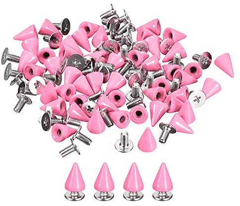 QUARKZMAN Pernos Prisioneros de Cono 50 Kits, 7x10mm Tacos y Espigas, Remache Roscada Espalda de Metal para Ropa Cinturones Bolsas Zapatos Artesanía Cuero DIY, Rosado