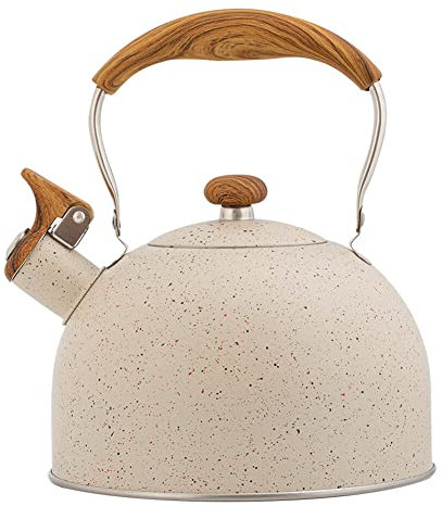 Bollitore con fischio a induzione Teiere da 2,5 litri in acciaio inossidabile con fischietto di avvertimento Teiera dal design vintage con manico in legno per piano cottura,bollitore a gas,senza BPA