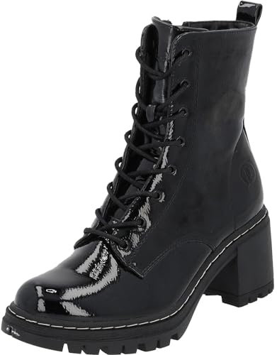 Palado Stiefeletten Damen Kefalonia - warme & bequeme Winterschuhe für Frauen mit rutschfester Gummisohle - moderne Boots mit Blockabsatz für Herbst & Winter Schwarz Lack UK8 - EU41