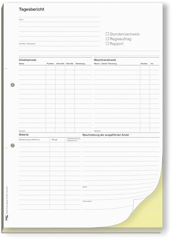 ORGASET Tagesberichte | DIN A4 | 2-fach selbstdurchschreibend | 2x50 Blatt Durchschreibeblock | weiß/gelb