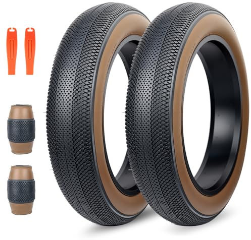 Neumático Grueso 108 BALINGE para Bicicleta de montaña Ebike de Alto Rendimiento Resistente al Desgaste, neumático de Bicicleta de Nieve de montaña de 20 x 4 Pulgadas, Paquete de 2, Pared marrón