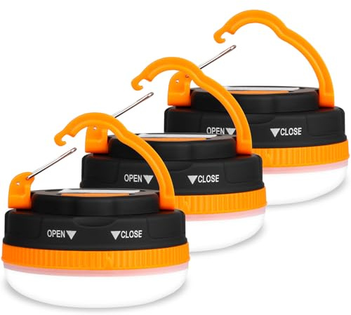 Flintronic Linterna Camping Recargable, 3 Piezas LED Lámpara Camping con Base Iman & Gancho, USB Luz SOS Portátil con 3 Modos, IP43 Impermeable para Emergencia, Acampar al Aire Libre