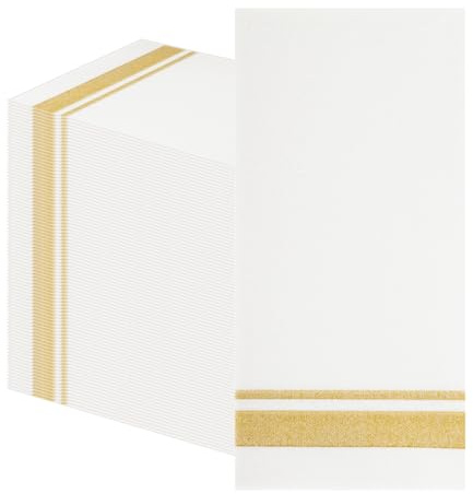 PHUNAT 100-Pack Gold Linen Feel Napkins, 30x43cm (11.8x16.9 Inches) - Premium Quality Decorative Table Napkins for Parties, Weddings, and Events