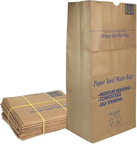 30 Gallon Lawn & Leaf 2-Ply Heavy-Duty Yard Waste Compost Refuse Paper Bags, Eco-Friendly, Tear Resistant, Self Standing, Biodegredable, Made in USA, 15 Count