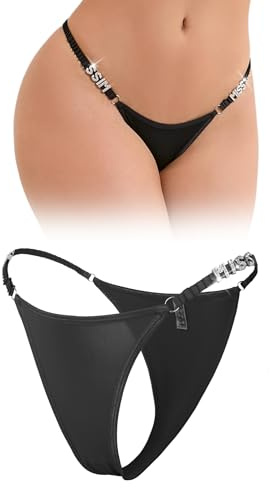 comeondear Micro Bikini String Damen mit Strass Seamless Unterhosen Mini String Tanga für Mollige Frauen Sexy Unterwäsche Curvy Große Größen T Back Thong Brazilian Slips G-String Underwear Schwarz,XXL
