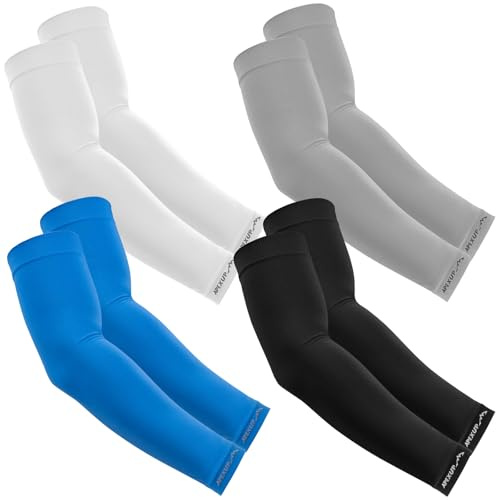 APEXUP Cooling Arm Sleeves for Men Women, UV Sun Protection UPF 50, Sports Compression Arm Sleeves for Outdoor (4PK, Black/White/Gray/Blue)