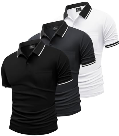 SwissWell Lote de 3 Polo para Hombre Manga Corta Golf Camisa Verano Polos Deportivos para Hombre T-Shirt, Negro+Gris Oscuro+Blanco L