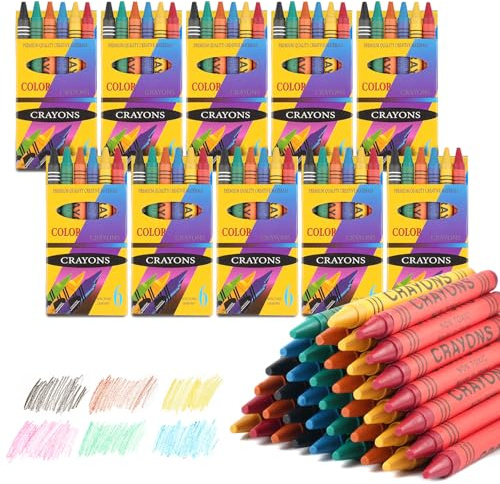 60 Pcs Mini Wax Crayons for 2-4 Year Old Toddlers - 6 Color Chunky Drawing Tools, Arts and Crafts, Party Bag Fillers (10 Boxes)