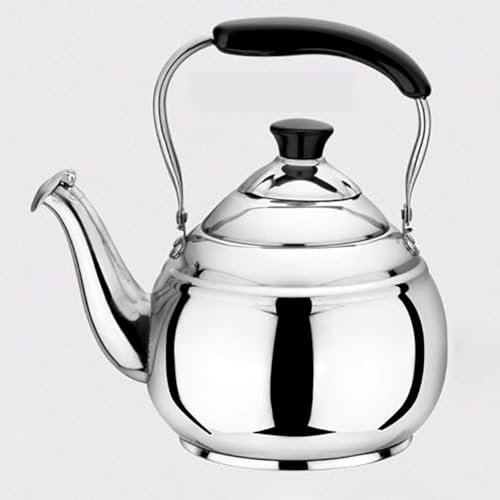 TT-YEC Bunte Dicke Edelstahlkessel, Kochendem Pfeiftekessel Mit Anti-Scenen-Griff Und Sicherheitsdeckel, Teekanne Im Retro-Stil, Tragbarer Kessel Im Freien,Silver 3l