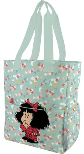 Grafoplás Mafalda Pyjama Umhängetasche, 37,5 x 31 x 14 cm, 14 Liter, spezielles tragbares Fach, verstärkter Boden, verstellbarer Griff und Schulterriemen, Innen- und Außentaschen, grün, 37,5x31x14cm