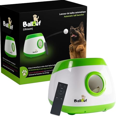 Climsom Automatic Ball Launcher for Dogs Ballouf Deluxe - Includes 6 balls - 6 hours of autonomy - Remote control included - 3 Distance settings - Throws From 20 To 80Ft