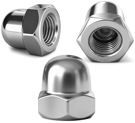 PDKKFF M10 Écrou Borgne 20 Pièces 304 Acier Inoxydable Ecrou Borgnes Hexagonal DIN 1587 Pour Vis Boulons Filetés & Tiges Filetées (Argent)