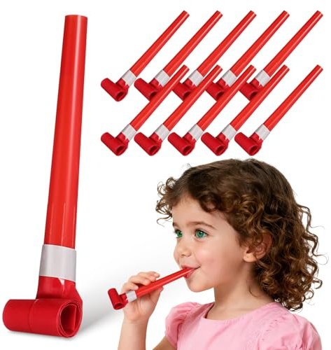 Mikikit 50 Piezas de Silbatos de Plástico Rojo para Fiesta, Diseño Multifuncional y Juguete Creativo Adecuado para Cumpleaños y Animar Celebraciones Infantiles