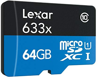 Lexar High-Performance 633x 64GB Micro SD Card, microSDXC UHS-I Card w/ SD Adapter, Up to 100MB/s Read, TF Card for Smartphones, Tablets, and Action Cameras (LSDMI64GBBEU633A)