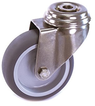 Edelstahlrolle 50 mm Gummi grau spurlos Rückenloch ohne Bremse V2A INOX Transportrolle Apparaterolle aus Edelstahl