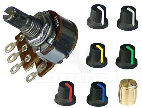 Potentiometer Stereo linear 1K | 2,2K | 5K | 10K | 22K | 50K | 100K | 220K | 500K | Drehregler Poti Ösen (500K)