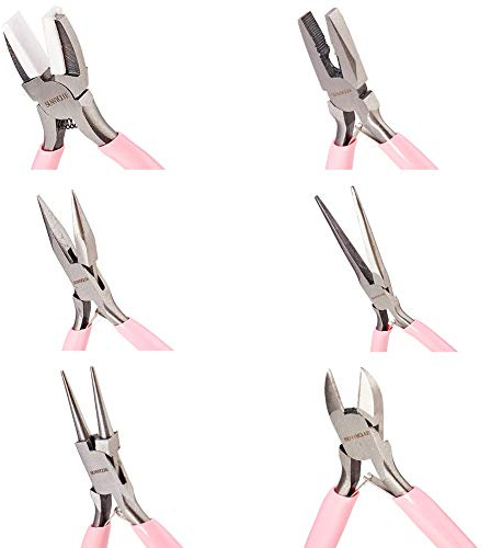 SUNNYCLUE - Set di 6 Mini pinze per Gioielli Fai da Te, con Punta Arrotondata e Lunga, con Ganasce in Nylon, pinze Professionali di precisione per la Riparazione di Perline
